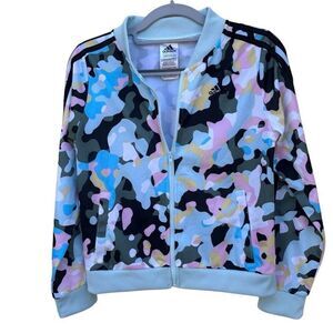 NWT Adidas Tricot Bomber Jacket Girl's Size 14/Large Multicolor Camo Long Sleeve